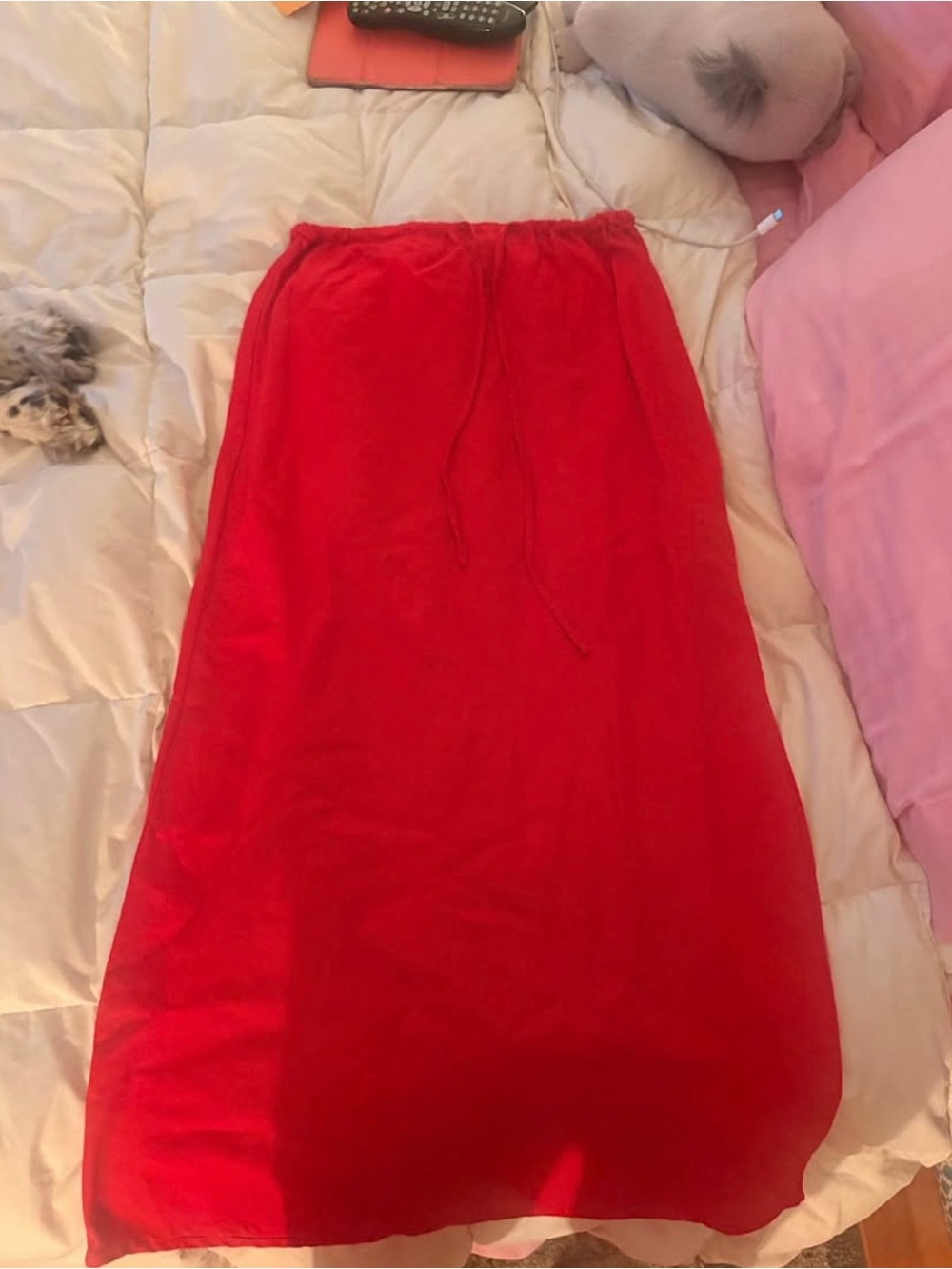 Red Drawstring Maxi Skirt - Women